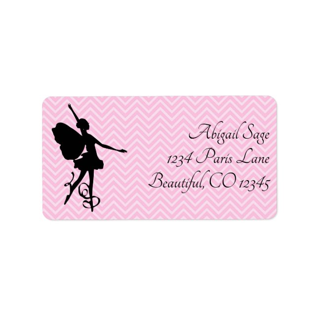 Pretty Pink Chevron Ballerina Fairy Ballet Label (Front)
