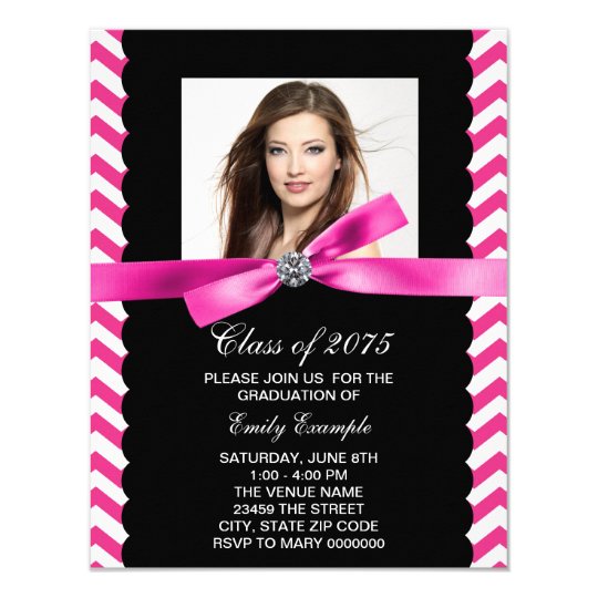 Pretty Pink Chevron Photo Graduation Card