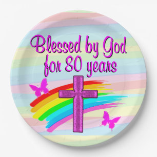 PRETTY PINK CHRISTIAN 80TH BIRTHDAY PAPER PLATES