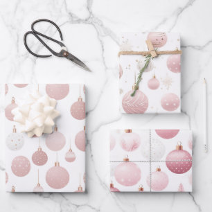 Pretty Pink Christmas Baubles Wrapping Paper Sheet
