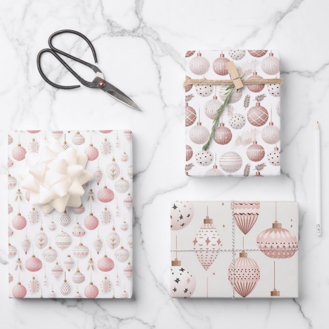 Pretty Pink Christmas Baubles  Wrapping Paper Sheet (Front)