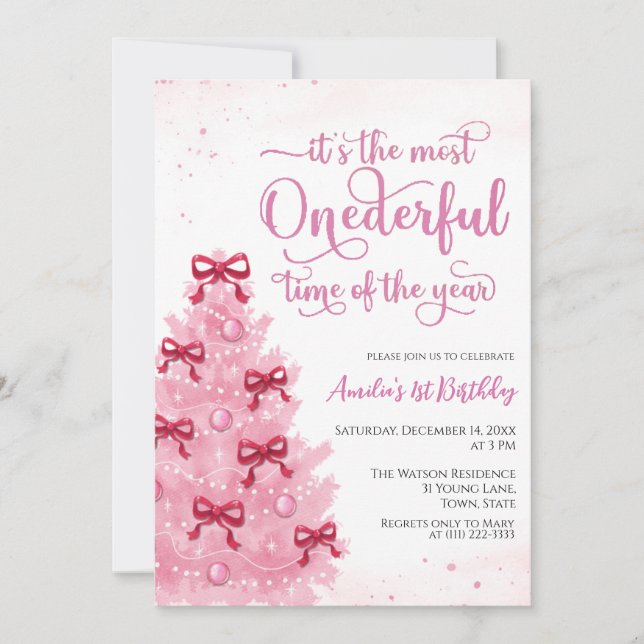 Pretty Pink Christmas Birthday Party Invitation (Front)