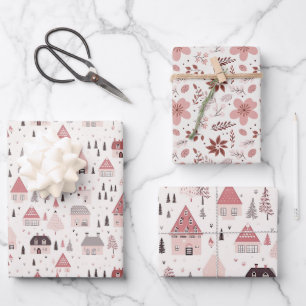 Pretty Pink Christmas Mix Wrapping Paper Sheet