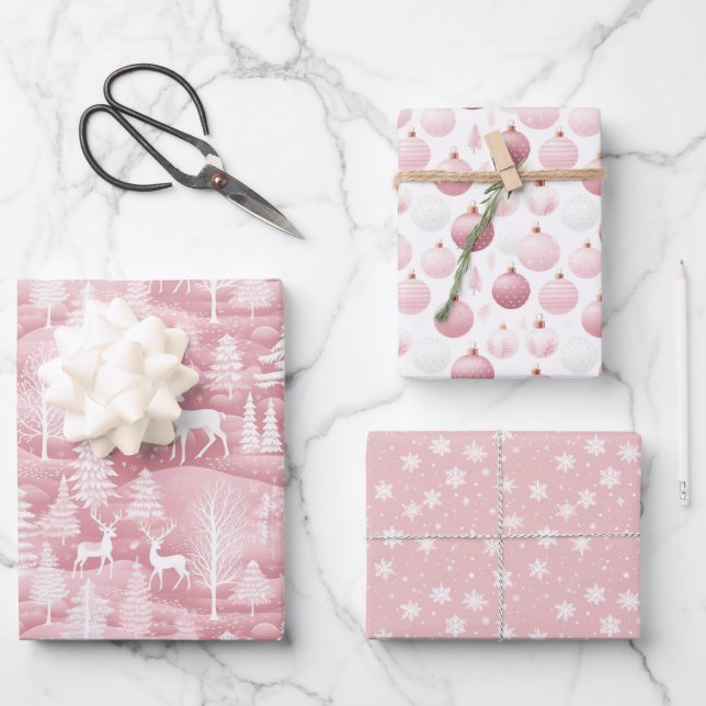 Pretty Pink Christmas Mix Wrapping Paper Sheet (Front)