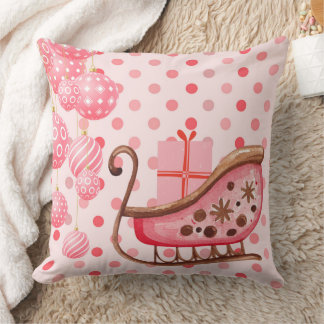Pretty Pink Christmas Sleigh With Gift Package Cushion