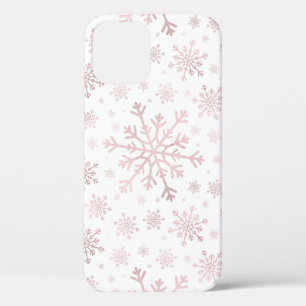 Pretty Pink Christmas Snowflakes on Winter White   iPhone 12 Pro Case
