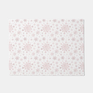 Pretty Pink Christmas Snowflakes on Winter White Doormat