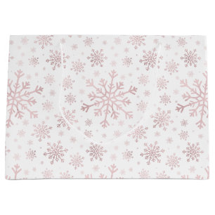 Pretty Pink Christmas Snowflakes on Winter White Large Gift Bag