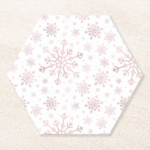 Pretty Pink Christmas Snowflakes on Winter White Paper Coaster