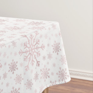 Pretty Pink Christmas Snowflakes on Winter White Tablecloth