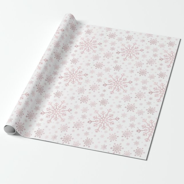 Pretty Pink Christmas Snowflakes on Winter White   Wrapping Paper (Unrolled)