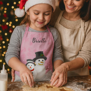 Pretty Pink Christmas Snowman Personalised Kids Apron