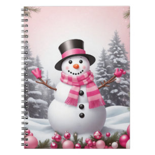 Pretty Pink Christmas Snowman Scene Notebook