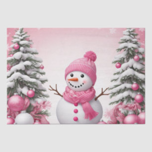 Pretty Pink Christmas Snowman & Trees Tissue Paper