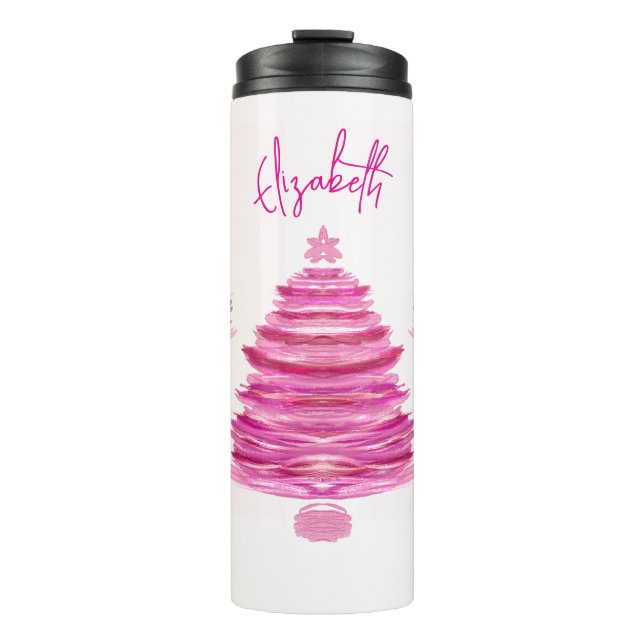 Pretty Pink Christmas Tree Art Thermal Tumbler (Front)