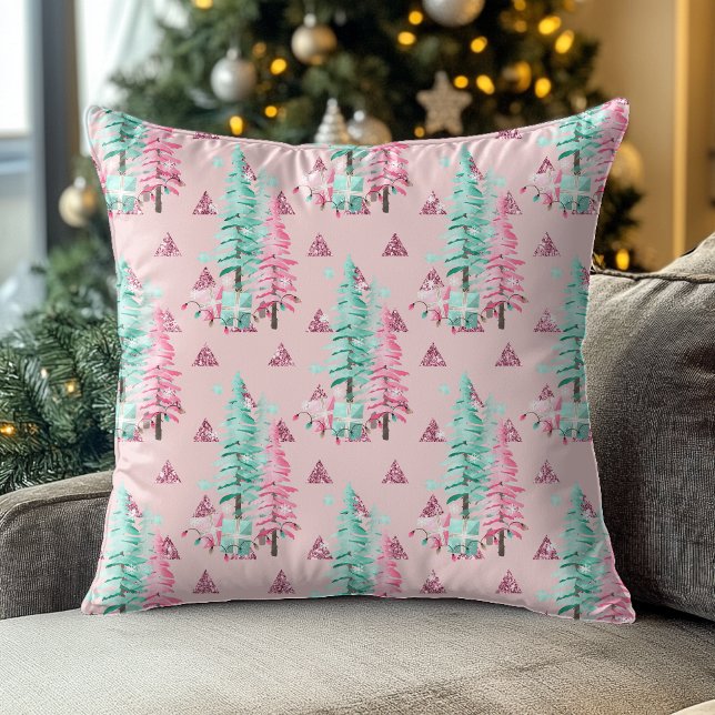 Pretty Pink Christmas Tree Pattern  Cushion (Creator Uploaded)