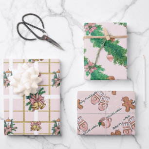 Pretty Pink Christmas Trio Wrapping Paper Sheet