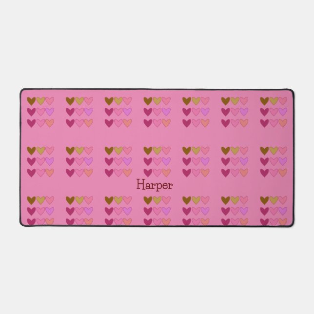 Pretty Pink + Colourful Hearts Women’s Desk Mat (Front)