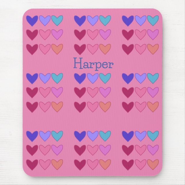 Pretty Pink& Colourful Hearts Women’s Mouse Mat (Front)
