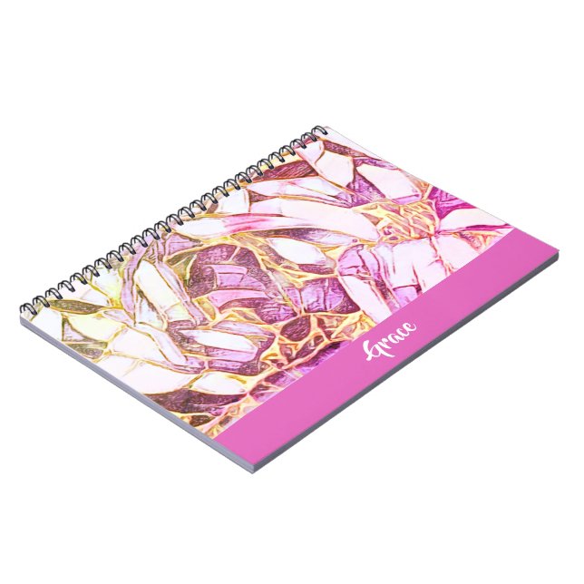 Pretty Pink Colours And Faux Gold Floral Monogram Notebook (Left Side)