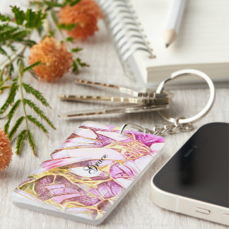 Pretty Pink Colours And Faux Gold Flower Key Ring