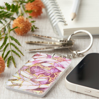 Pretty Pink Colours And Faux Gold Flower Key Ring