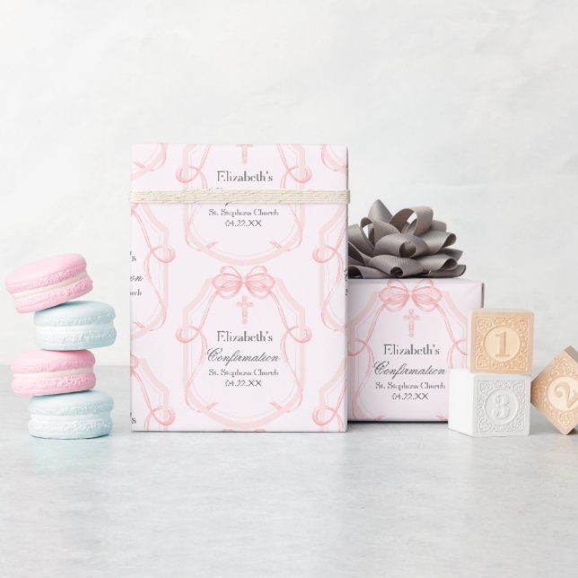 Pretty Pink Confirmation Party Personalised Wrapping Paper (Baby Shower)