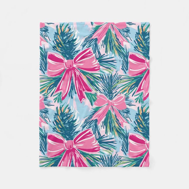 Pretty Pink Coquette Bow And Tree Sprig Pattern Fleece Blanket (Front)
