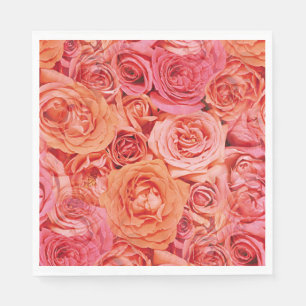 Pretty Pink Coral Red Orange Roses Flowers Pattern Napkin