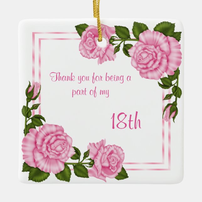 Pretty Pink Corner Bouquets 18th Birthday Ceramic Tree Decoration (Front)