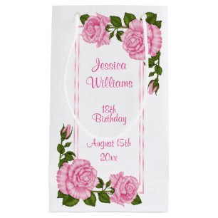 Pretty Pink Corner Bouquets 18th Birthday Small Gift Bag
