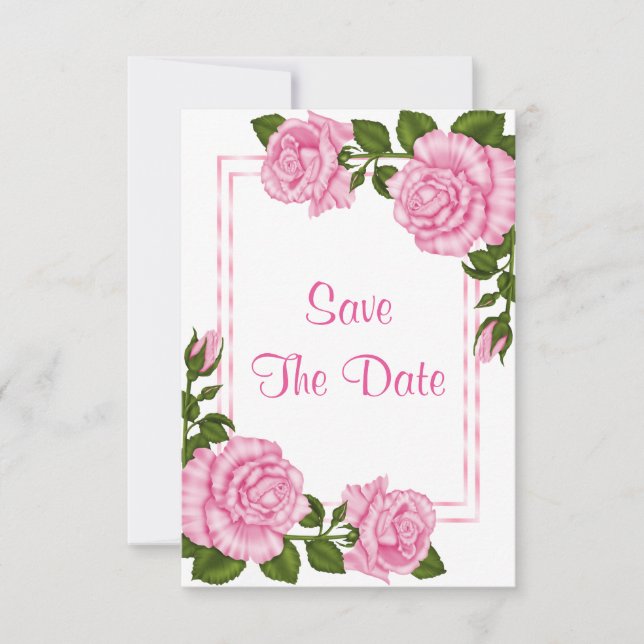 Pretty Pink Corner Bouquets 18th Save The Date (Front)