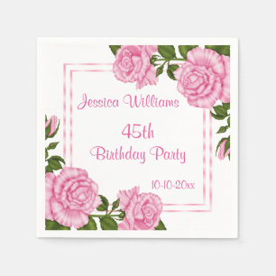 Pretty Pink Corner Bouquets 45th Napkin