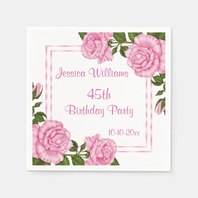 Pretty Pink Corner Bouquets 45th Napkin (Front)