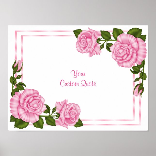 Pretty Pink Corner Bouquets Birthday Poster (Front)