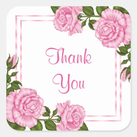 Pretty Pink Corner Bouquets Birthday Thank You Square Sticker