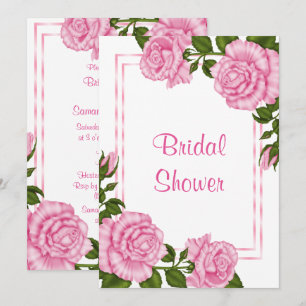 Pretty Pink Corner Bouquets Bridal Shower Invitation