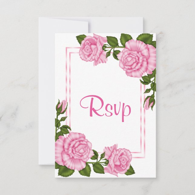 Pretty Pink Corner Bouquets RSVP Card (Front)