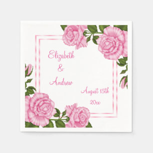Pretty Pink Corner Bouquets Wedding/Engagement Napkin
