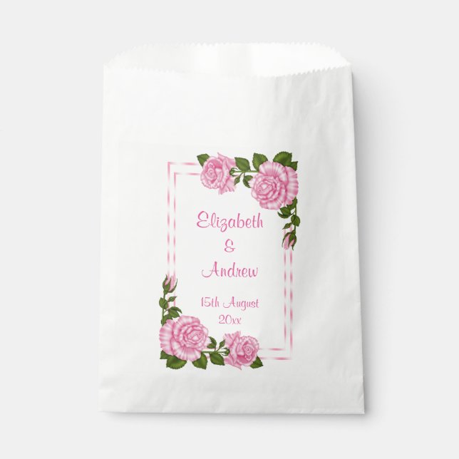 Pretty Pink Corner Bouquets Wedding Favour Bags (Front)