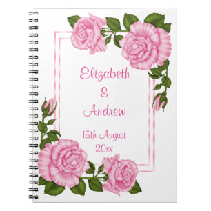 Pretty Pink Corner Bouquets Wedding Notebook