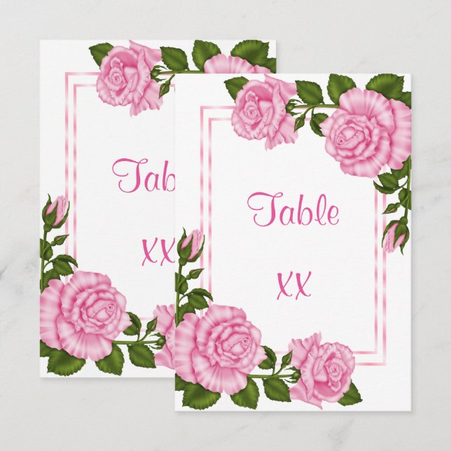 Pretty Pink Corner Bouquets Wedding Table Number (Front/Back)