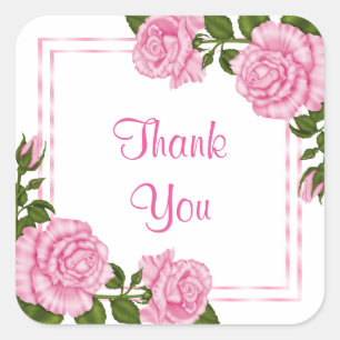 Pretty Pink Corner Bouquets Wedding Thank You Square Sticker
