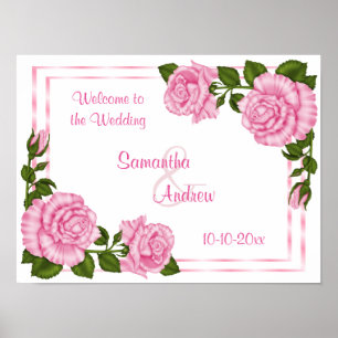 Pretty Pink Corner Bouquets Wedding Welcome Poster