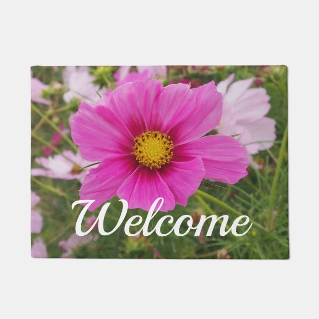 Pretty Pink Cosmos Flower Doormat (Front)