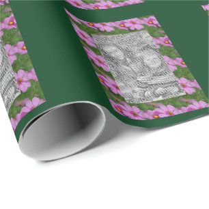 Pretty Pink Cosmos Flowers Photo Template Wrapping Paper