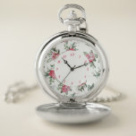 Pretty Pink Cottage Chic Floral Pocket Watch<br><div class="desc">Chic seamless repeating floral pattern featuring romantic pink hibiscus,  hydrangeas,  carnations and apple blossoms arranged with maidenhair ferns. Can be scaled up or down and background colour can be edited. Editable centre circle with customisable numbers.</div>