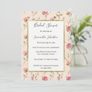 Pretty Pink Cream Roses Floral Bridal Shower Invitation