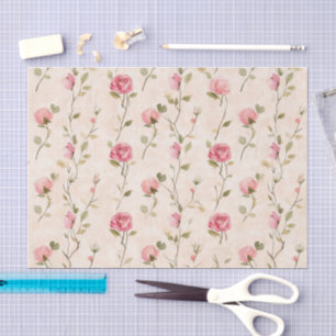 Pretty Pink Cream Roses Floral Bridal Shower Tissue Paper