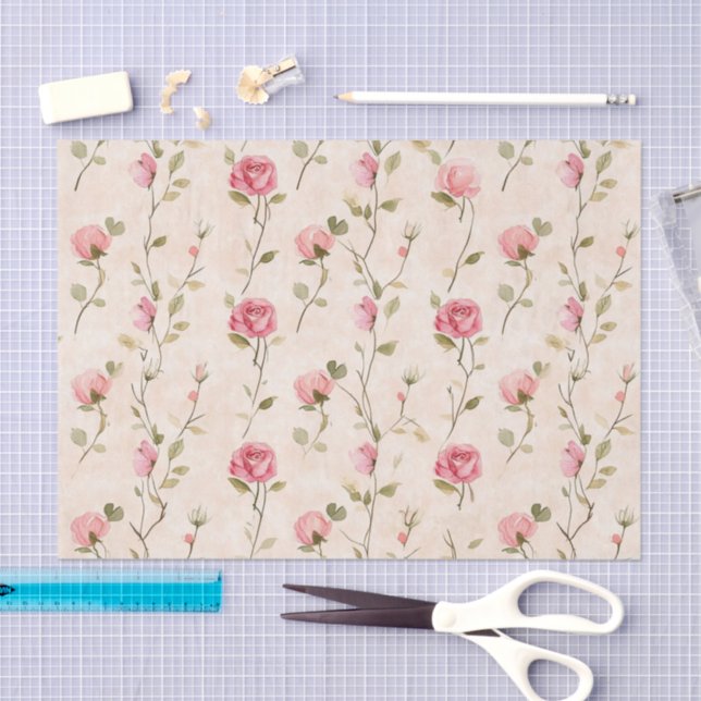 Pretty Pink Cream Roses Floral Bridal Shower Tissue Paper (Craft)